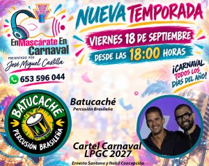 ‘EnMascárate En Carnaval’ regresa con su decimotercera temporada y estrena curso con Batucaché y los creadores del cartel de Las Palmas 2027